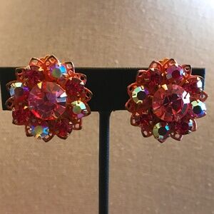 Pink Aurora Borealis Rhinestone Earrings